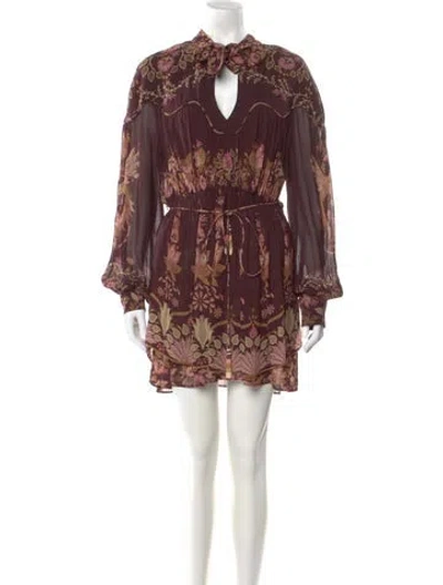 Pre-owned Farm Rio Printed Mini Dress In Brown