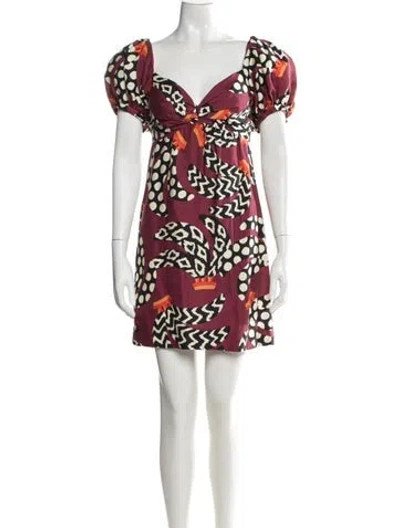 Pre-owned Farm Rio Printed Mini Dress In Burgundy