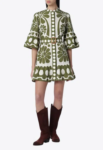 Farm Rio Palermo Mini Dress With Green Print In Blue