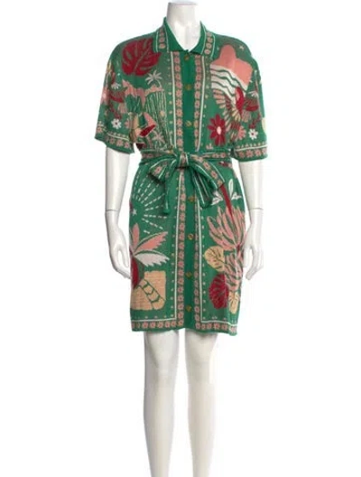 Pre-owned Farm Rio Printed Mini Dress In Green