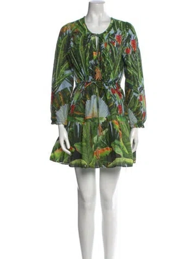 Pre-owned Farm Rio Printed Mini Dress In Green