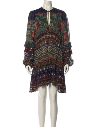 Pre-owned Farm Rio Printed Mini Dress In Green