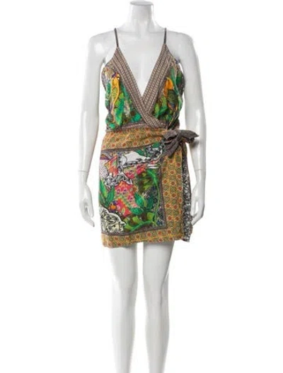 Pre-owned Farm Rio Printed Mini Dress In Green