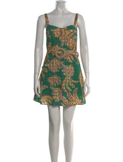Pre-owned Farm Rio Printed Mini Dress In Green