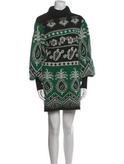 Pre-owned Farm Rio Printed Mini Dress In Green