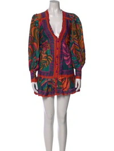 Pre-owned Farm Rio Printed Mini Dress In Green