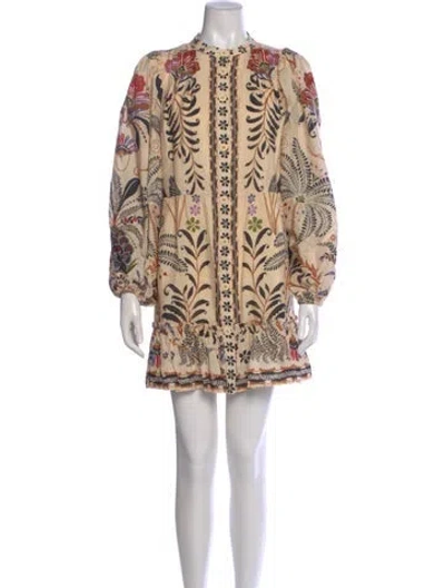 Pre-owned Farm Rio Printed Mini Dress In Neutral