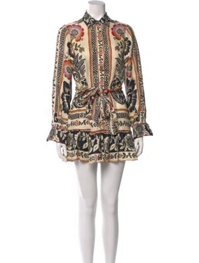 Pre-owned Farm Rio Printed Mini Dress In Neutral