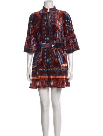 Pre-owned Farm Rio Printed Mini Dress In Orange