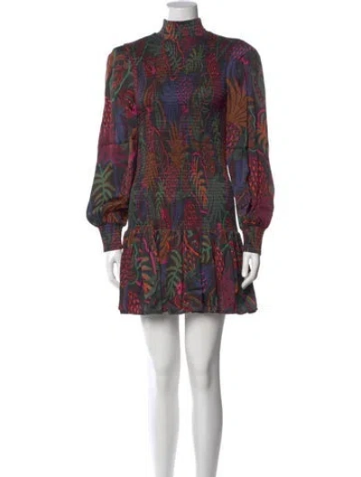 Pre-owned Farm Rio Printed Mini Dress In Purple