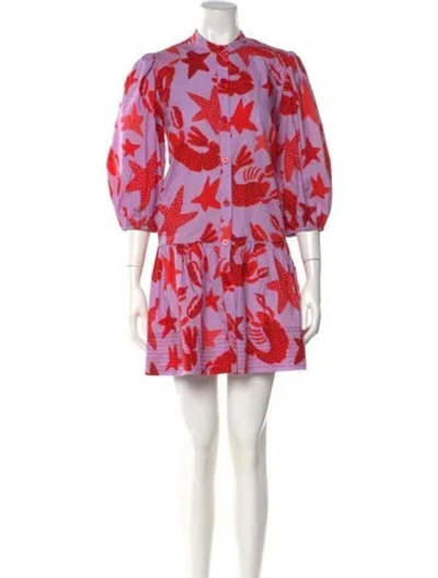 Pre-owned Farm Rio Printed Mini Dress In Purple