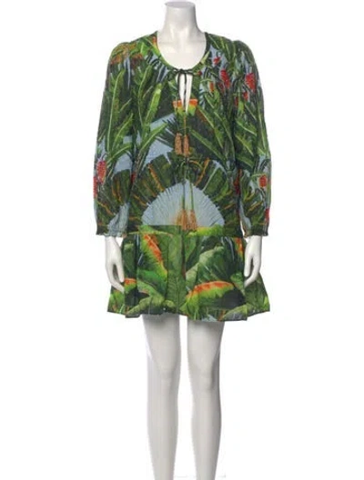 Pre-owned Farm Rio Printed Mini Dress W/ Tags In Green