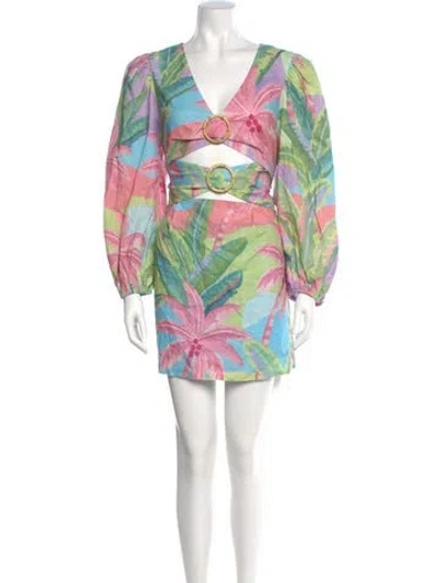 Pre-owned Farm Rio Printed Mini Dress W/ Tags In Green