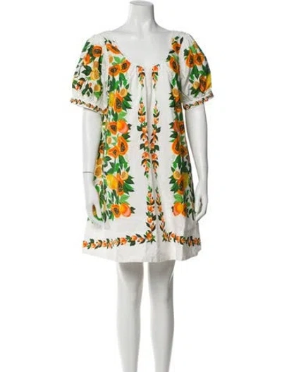 Pre-owned Farm Rio Printed Mini Dress In White