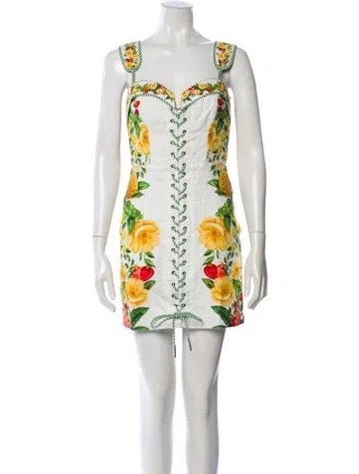 Pre-owned Farm Rio Printed Mini Dress In White