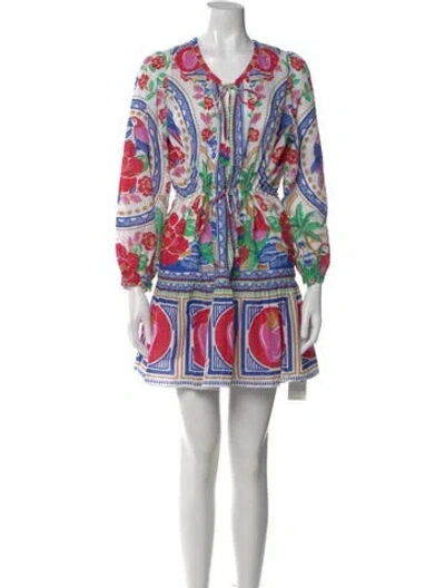 Pre-owned Farm Rio Printed Mini Dress In White
