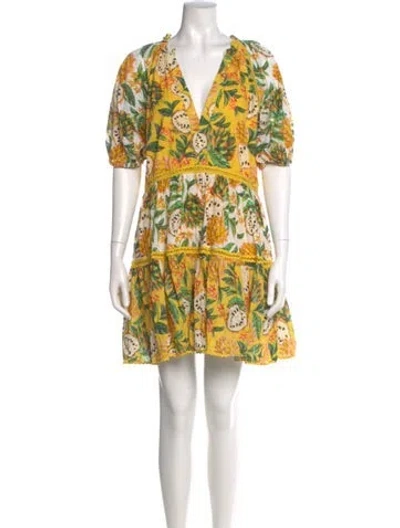 Pre-owned Farm Rio Printed Mini Dress In Yellow