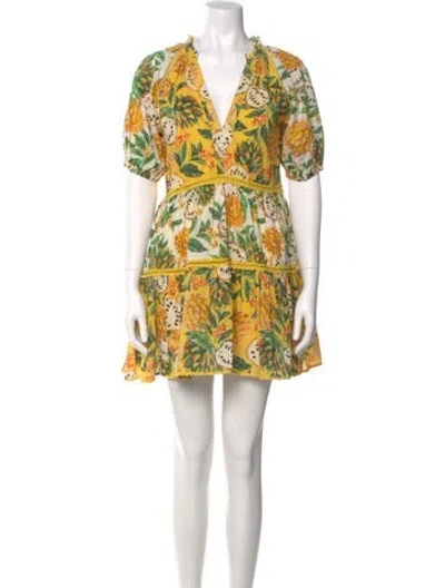 Pre-owned Farm Rio Printed Mini Dress In Yellow