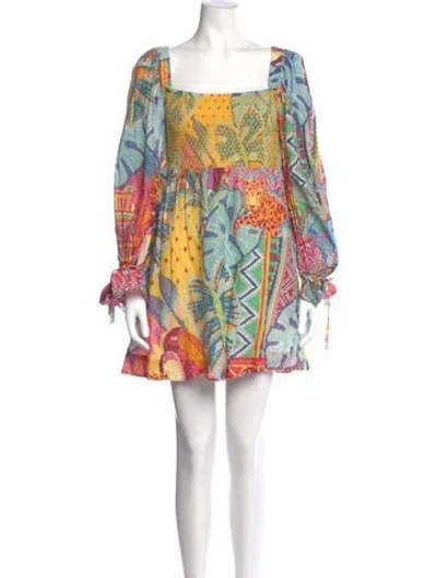 Pre-owned Farm Rio Printed Mini Dress In Yellow