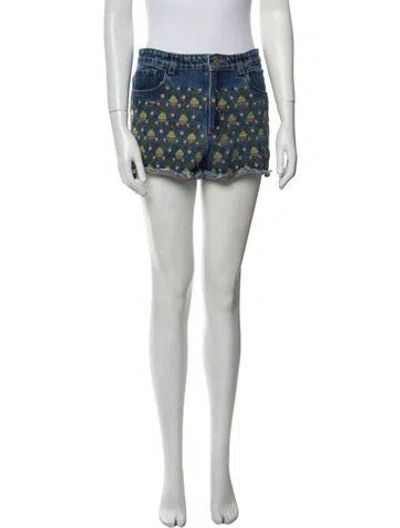 Pre-owned Farm Rio Printed Mini Shorts In Blue