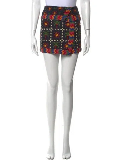 Pre-owned Farm Rio Printed Mini Skirt In Black