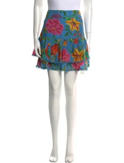 Pre-owned Farm Rio Printed Mini Skirt In Blue