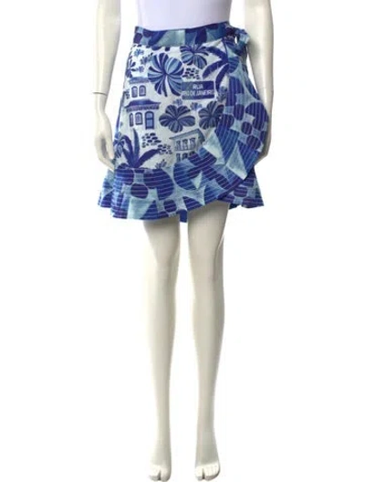 Pre-owned Farm Rio Printed Mini Skirt In Blue