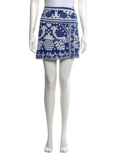 Pre-owned Farm Rio Printed Mini Skirt In Blue