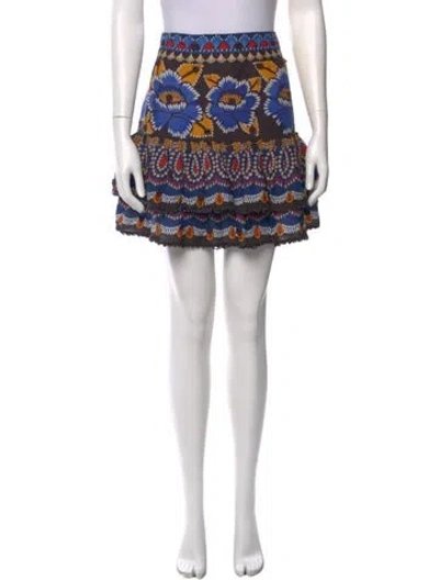 Pre-owned Farm Rio Printed Mini Skirt In Brown