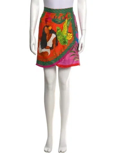 Pre-owned Farm Rio Printed Mini Skirt In Orange