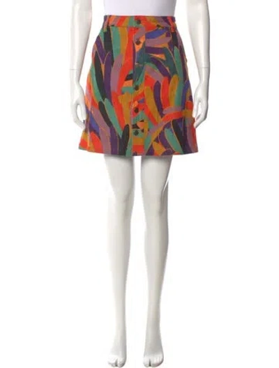Pre-owned Farm Rio Printed Mini Skirt In Orange