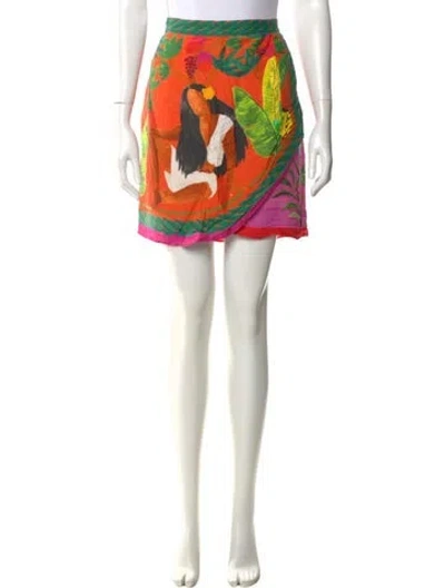 Pre-owned Farm Rio Printed Mini Skirt In Orange