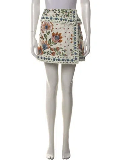 Pre-owned Farm Rio Printed Mini Skirt In White