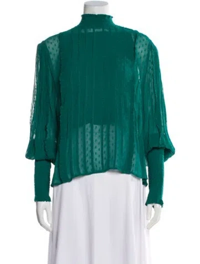 Pre-owned Farm Rio Printed Mock Neck Blouse In Green