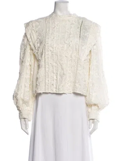 Pre-owned Farm Rio Printed Mock Neck Blouse W/ Tags In Neutral