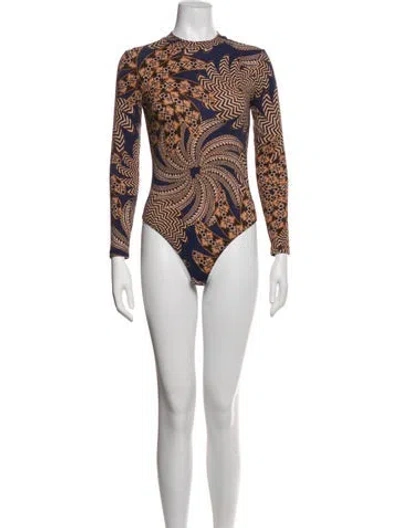 Pre-owned Farm Rio Printed Mock Neck Bodysuit In Multicolor