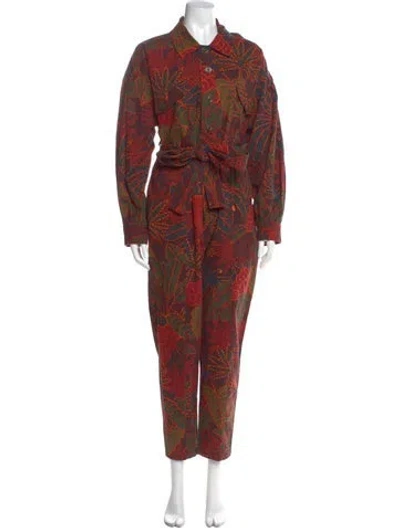 Pre-owned Farm Rio Printed Mock Neck Jumpsuit W/ Tags In Red