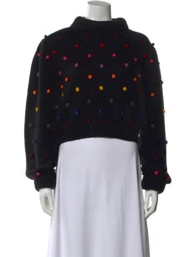 Pre-owned Farm Rio Printed Mock Neck Sweater In Black