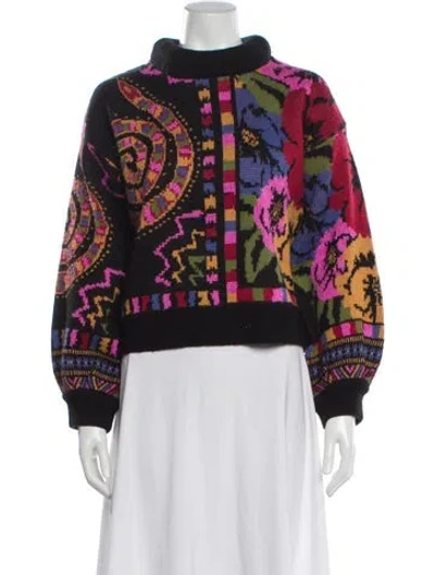 Pre-owned Farm Rio Printed Mock Neck Sweater In Red