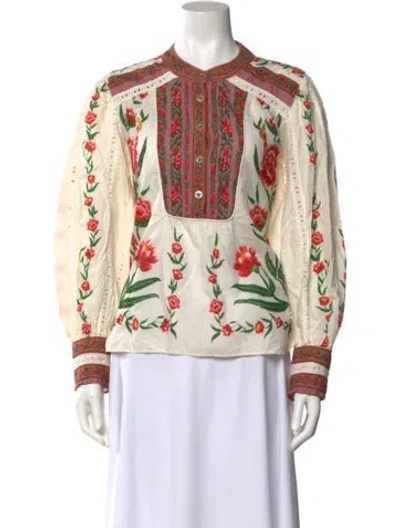 Pre-owned Farm Rio Printed Mock Neck Sweatshirt In Neutral