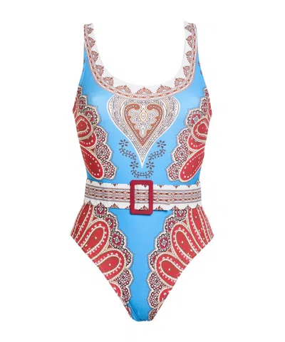 Farm Rio Printed One-piece Swimsuits In Blue