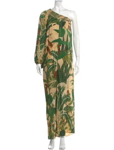 Pre-owned Farm Rio Printed One-shoulder Jumpsuit In Green