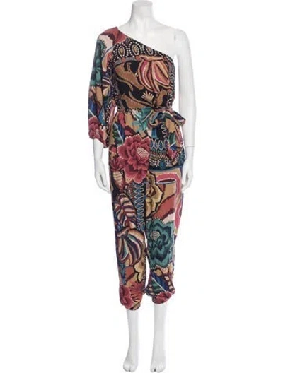 Pre-owned Farm Rio Printed One-shoulder Jumpsuit In Yellow