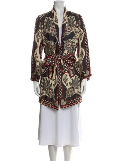 Pre-owned Farm Rio Printed Open Front Sweater In Neutral