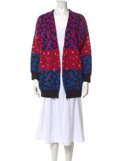 Pre-owned Farm Rio Printed Open Front Sweater In Pink