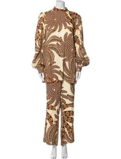 Pre-owned Farm Rio Printed Pant Set In Neutral