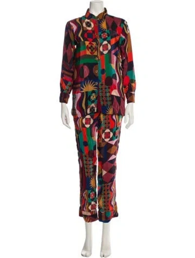 Pre-owned Farm Rio Printed Pant Set In Purple