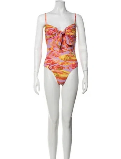 Pre-owned Farm Rio Printed Pleated Accents One-piece W/ Tags In Pink
