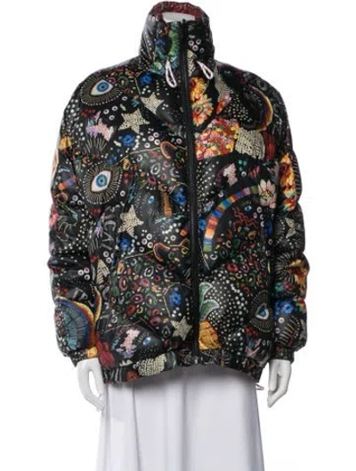 Pre-owned Farm Rio Printed Puffer Jacket In Black
