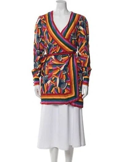 Pre-owned Farm Rio Printed Robe In Orange